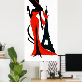 Elegante Silhouette Rotes Kleid mit Weinglas Poster (Heimbüro)