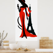 Elegante Silhouette Rotes Kleid mit Weinglas Poster (Küche)