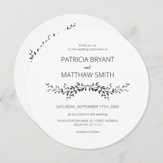 Elegante Silhouette von Blätter Einladung Hochzeit (Vorne/Hinten)