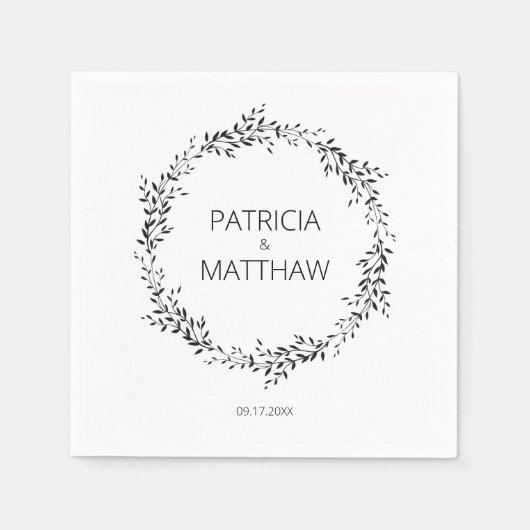 Elegante Silhouette von Blätter Hochzeit Serviette (Vorderseite)