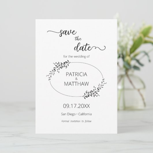Elegante Silhouette von Blätter Save the Date Einl Einladung (Stehend Vorderseite)
