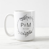 Elegante Silhouette von Blätter Wedding Monogram Kaffeetasse (Links)