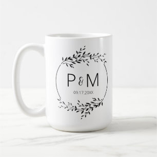 Elegante Silhouette von Blätter Wedding Monogram Kaffeetasse