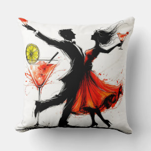 Elegante Silhouetten tanzen mit Martini-Gläsern Kissen