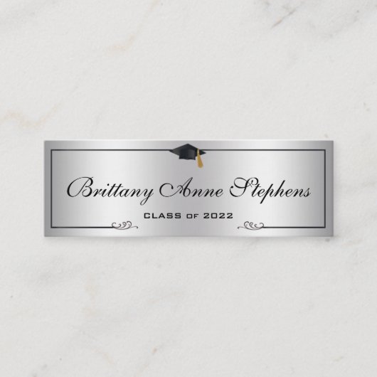 Elegante Silver 2 Graduation Cap Name Card Einlege Telefonnummerkarte (Vorderseite)