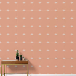 Elegante Silver 4 Point Stars Lachs Pink Squares Tapete