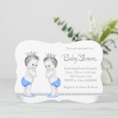 Elegante Silver and Blue Twin Boy Baby Shower Einladung (Stehend Vorderseite)