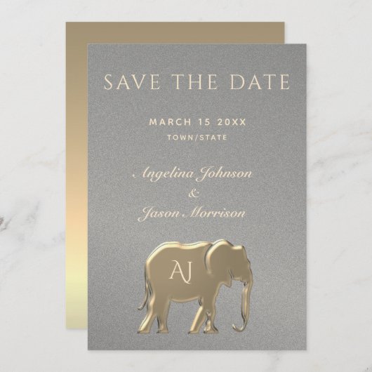 Elegante Silver and Gold Wedding Save The Date (Vorne/Hinten)