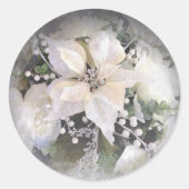 Elegante Silver and White Christmas Poinsettia Runder Aufkleber (Vorderseite)