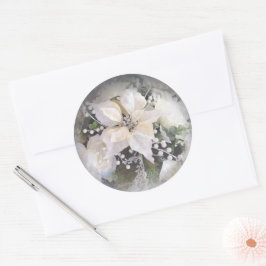 Elegante Silver and White Christmas Poinsettia Runder Aufkleber