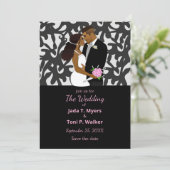 Elegante Silver & Black African American Wedding Einladung (Stehend Vorderseite)