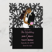 Elegante Silver & Black African American Wedding Einladung (Vorne/Hinten)