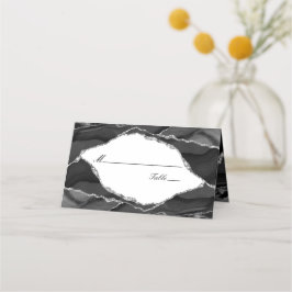 Elegante Silver Black Agate Wedding Platzkarte