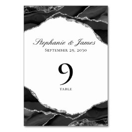 Elegante Silver Black Agate Wedding Tischnummer