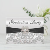 Elegante Silver Black and Pink Graduation Party Einladung (Stehend Vorderseite)