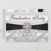 Elegante Silver Black and Pink Graduation Party Einladung (Vorne/Hinten)