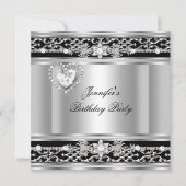 Elegante Silver Black Diamond Geburtstagsparty Einladung (Vorderseite)