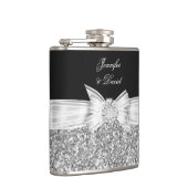 Elegante Silver Black Diamond Wedding Verlobung Flachmann (Rechts)