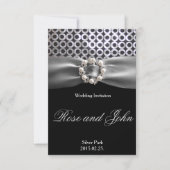Elegante Silver Black Pearl Ribbon Wedding Card Einladung (Vorderseite)