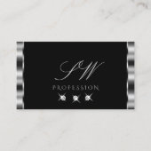 Elegante Silver Black Sparkling Diamonds Initials Visitenkarte (Vorderseite)