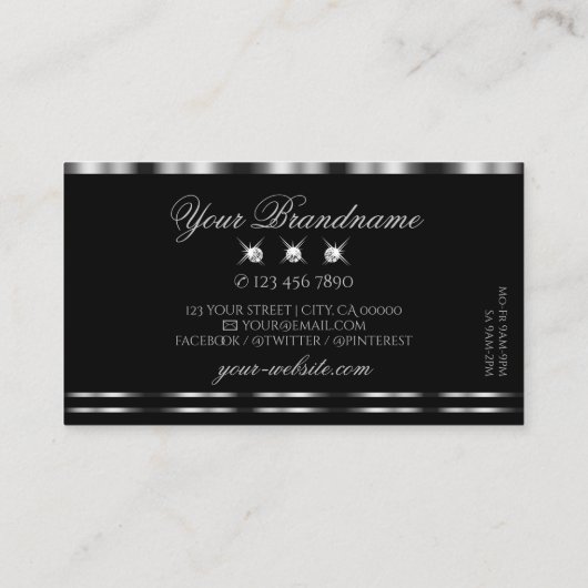 Elegante Silver Black Sparkling Diamonds Stilvoll Visitenkarte (Rückseite)