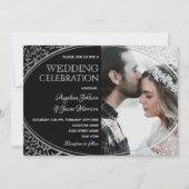 Elegante Silver Black Wedding Einladung mit Foto (Vorderseite)