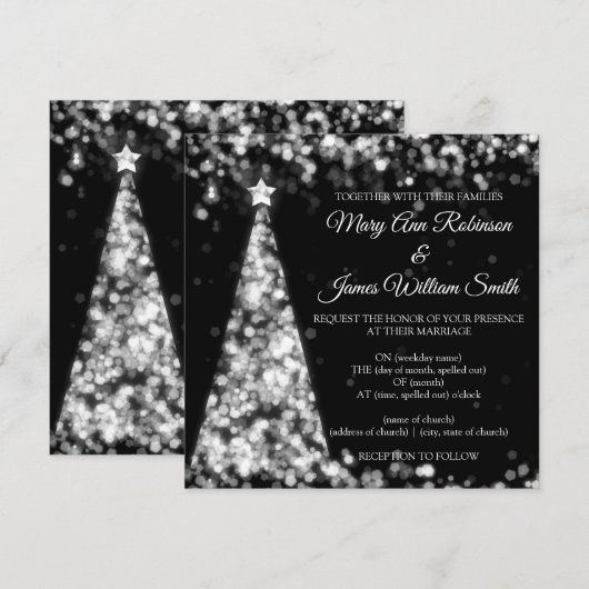 Elegante Silver Black Weihnachts-Hochzeit Einladung (Vorne/Hinten)