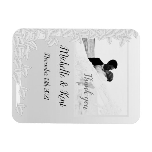 Elegante Silver Blätter Danke Foto Magnet (Horizontal)