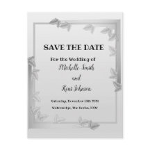 Elegante Silver Blätter Design Save the Date Karte