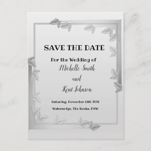 Elegante Silver Blätter Design Save the Date Karte (Vorderseite)