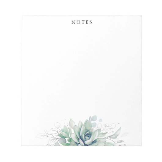 Elegante Silver Blätter Succulents Greenery Notepa Notizblock (Vorderseite)