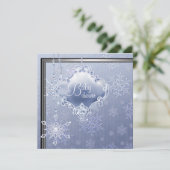 Elegante Silver Blue Snowflake Baby Boy Dusche Einladung (Stehend Vorderseite)