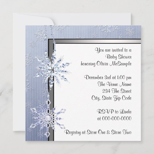 Elegante Silver Blue Snowflake Baby Boy Dusche Einladung (Rückseite)