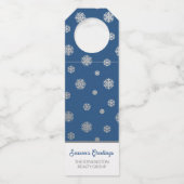 Elegante Silver Blue Snowflakes Corporate Holiday Flaschenanhänger (Vorderseite)