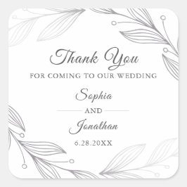 Elegante Silver Botanical Blätter Hochzeit Vielen  Quadratischer Aufkleber