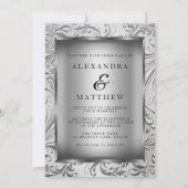 Elegante Silver Bow Silver Leaf Swirl Wedding Einladung (Rückseite)