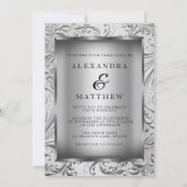 Elegante Silver Bow Silver Leaf Swirl Wedding Einladung (Rückseite)