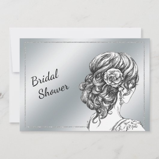 Elegante Silver Bridal Dusche Einladung (Vorderseite)