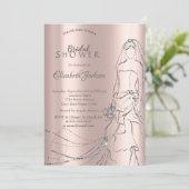 Elegante Silver Bride, Rose Gold Brautparty Invi Einladung (Stehend Vorderseite)