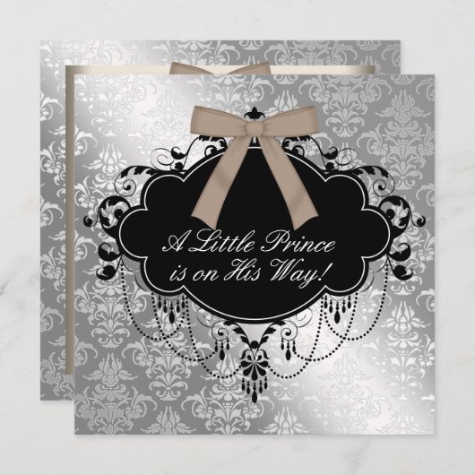 Elegante Silver Brown Prince Baby Boy Dusche Einladung (Vorne/Hinten)