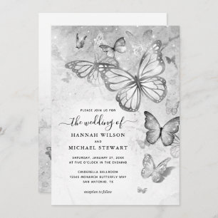 Elegante Silver Butterfly Wedding Einladung