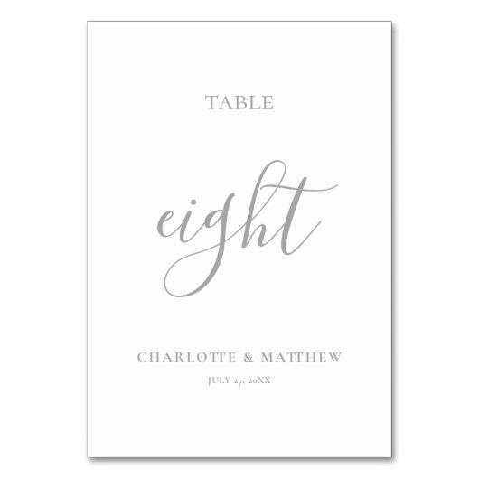 Elegante Silver Calligrafy Tischnummer (Vorderseite)