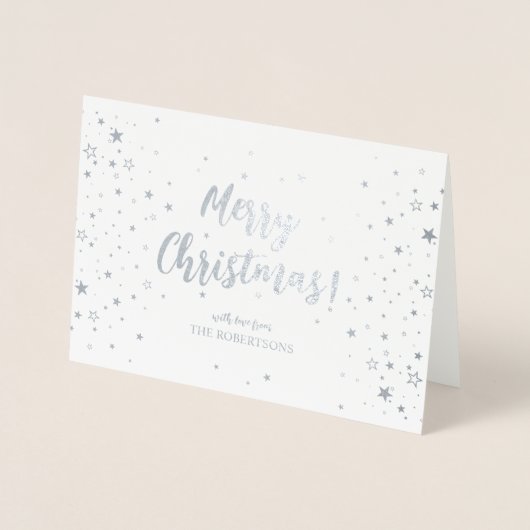 Elegante Silver Calligraphy Christmas Foil Card Folienkarte (Vorderseite)