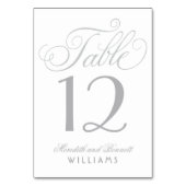 Elegante Silver Calligraphy Script Wedding Monogra Tischnummer (Vorderseite)