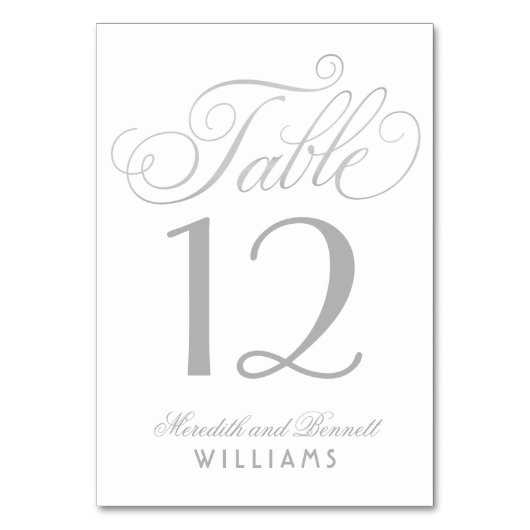 Elegante Silver Calligraphy Script Wedding Monogra Tischnummer (Vorderseite)