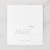 Elegante Silver Calligraphy Script Wedding Table Platzkarte (Außenseite Aufgefaltet)