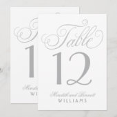Elegante Silver Calligraphy Wedding Tischnummer (Vorne/Hinten)