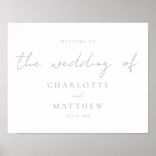 Elegante Silver Calligraphy Welcome Wedding Poster (Vorne)