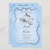Elegante Silver Carriage Blue Storybook Wedding Einladung (Vorne/Hinten)