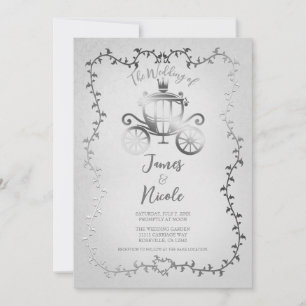 Elegante Silver Carriage White Storybook Wedding Einladung